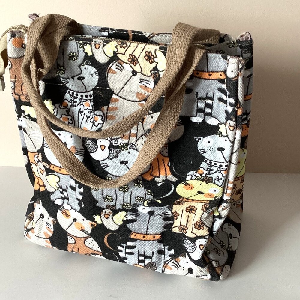 Cat Lovers Printed Small Handbag Reusable Canvas Bag Tote Cats